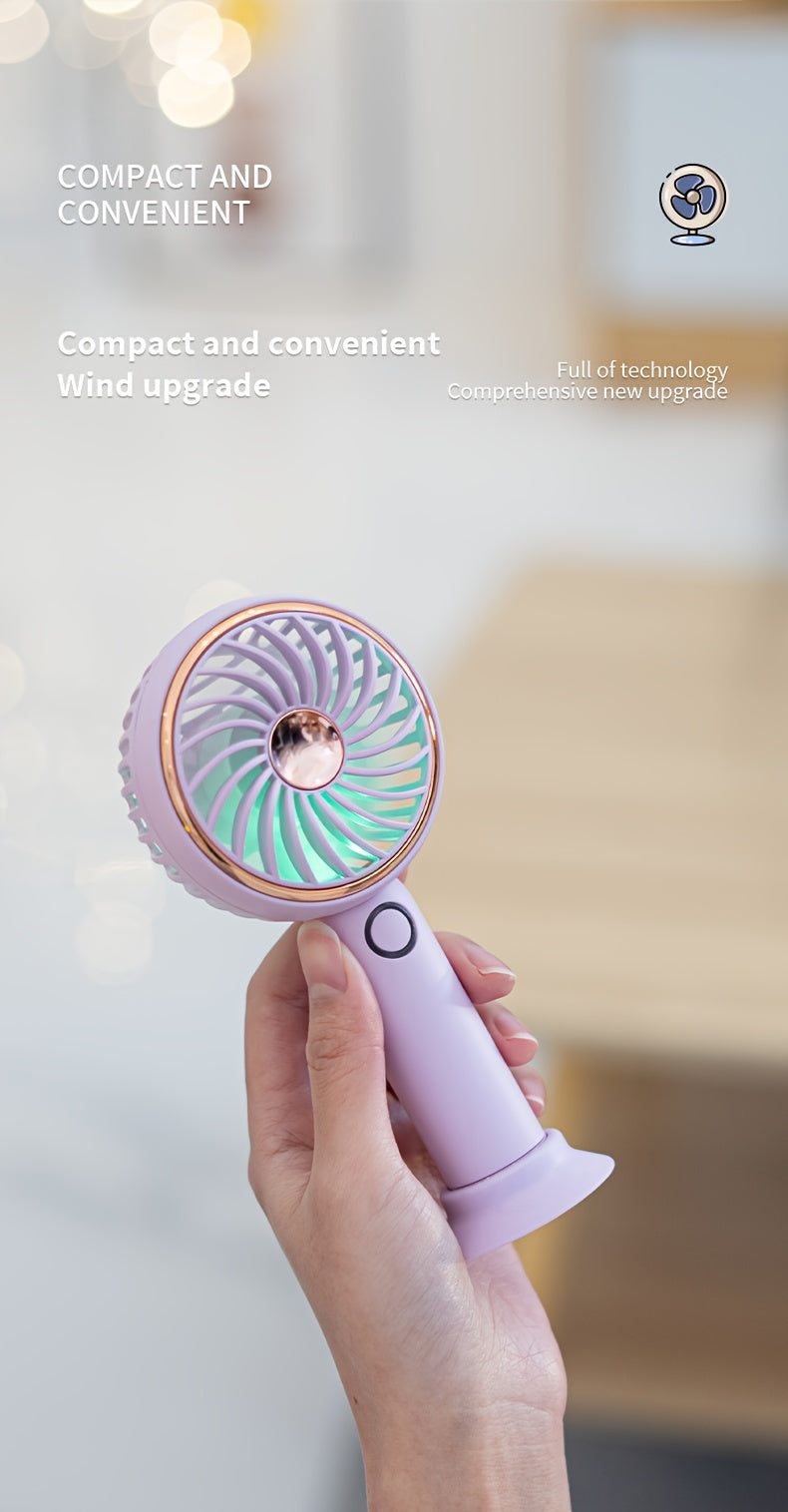 Small Fan, Handheld Portable Fan With LED Light, USB Rechargeable, Long-lasting Battery Life, Silent, Suitable For Office Desktop