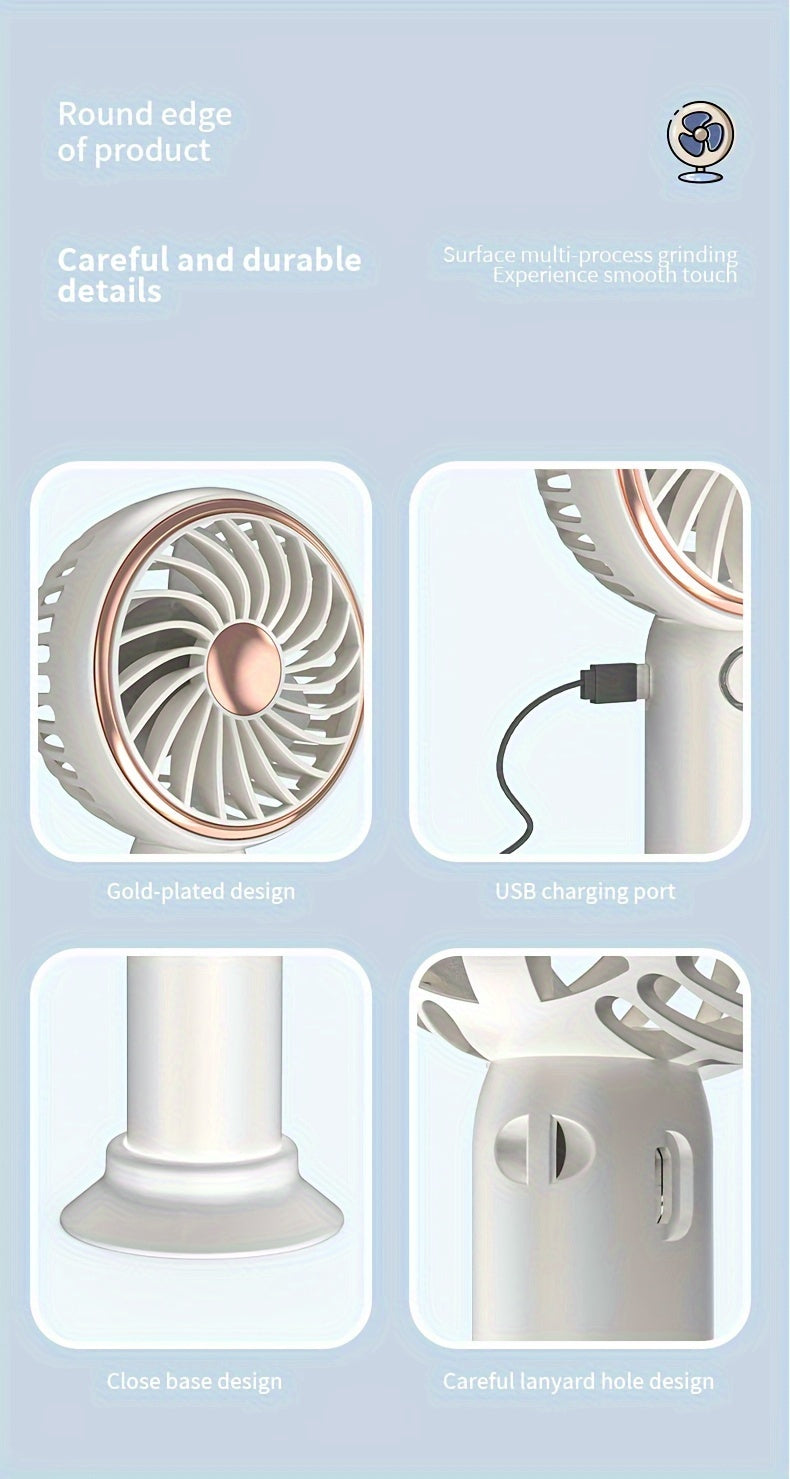 Small Fan, Handheld Portable Fan With LED Light, USB Rechargeable, Long-lasting Battery Life, Silent, Suitable For Office Desktop