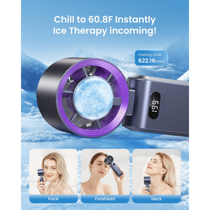 Handheld Portable Fan with Ice Cube Cooler, Speed (1-100) 4000Mah Rechargeable Personal Fan, [20-Hour Cooling Time] Ultra-Mini But Powerful [20000 RPM] Small Pocket Fan (Grayish Purple)