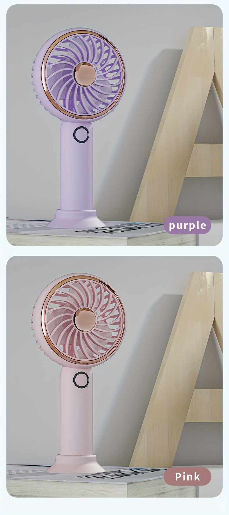 Small Fan, Handheld Portable Fan With LED Light, USB Rechargeable, Long-lasting Battery Life, Silent, Suitable For Office Desktop