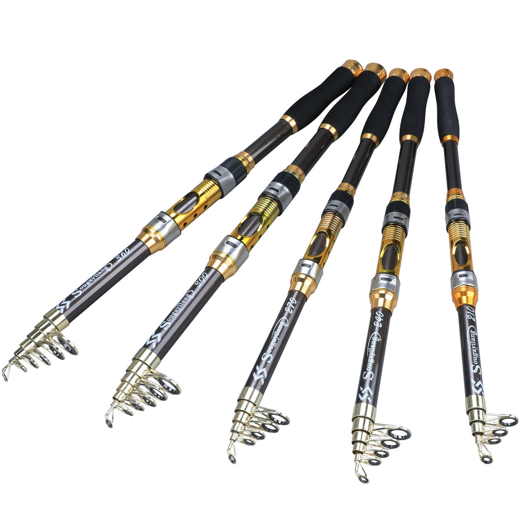 [Quality Construction] Sougayilang Ultralight Carbon Fiber Spinning Fishing Rod - Portable, Medium Action, 6.72-9.84ft Extendable Length, Black & Golden with Comfort Grip Handle - Ideal for All Anglers