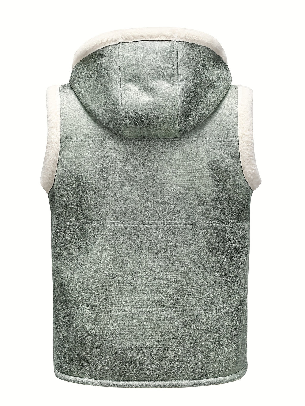 Men's Fleece-Lined Hooded Vest - Stylish Sleeveless Jacket with Zipper Pockets, Warm & Windproof for Casual Winter Wear, Olive Green, Daily Comfort Vest | Hooded Jacket | Functional Pockets