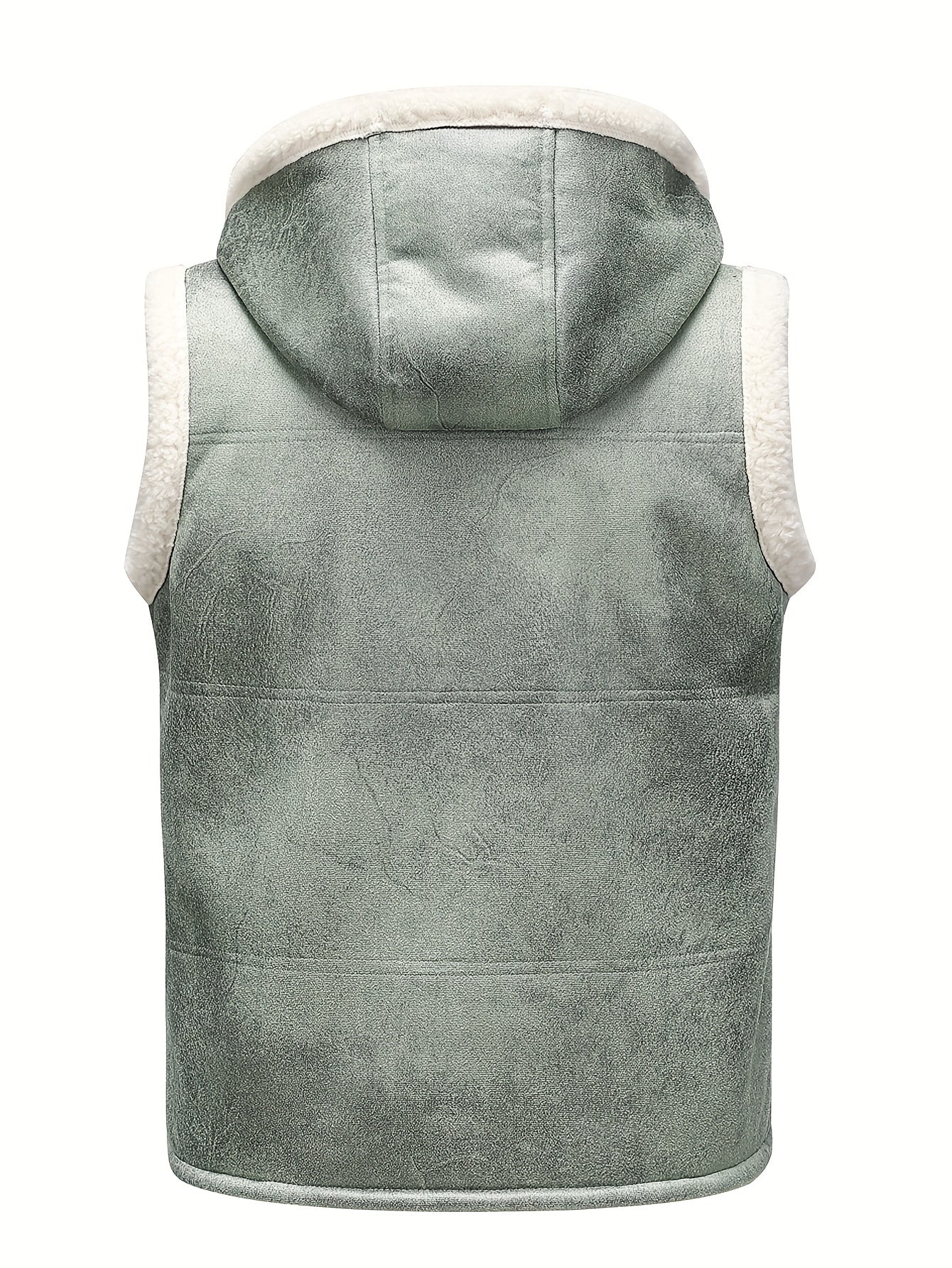 Men's Fleece-Lined Hooded Vest - Stylish Sleeveless Jacket with Zipper Pockets, Warm & Windproof for Casual Winter Wear, Olive Green, Daily Comfort Vest | Hooded Jacket | Functional Pockets