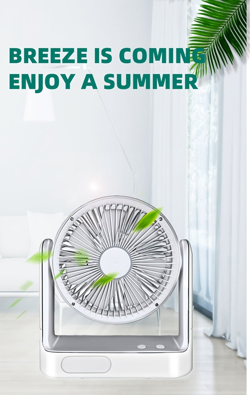 [Solar Powered, 3 Speeds Fan] 10 LED Light Solar Powered Portable Fan - 3 Speeds Rechargeable Camping Table Fan with Timer, Floor Fan