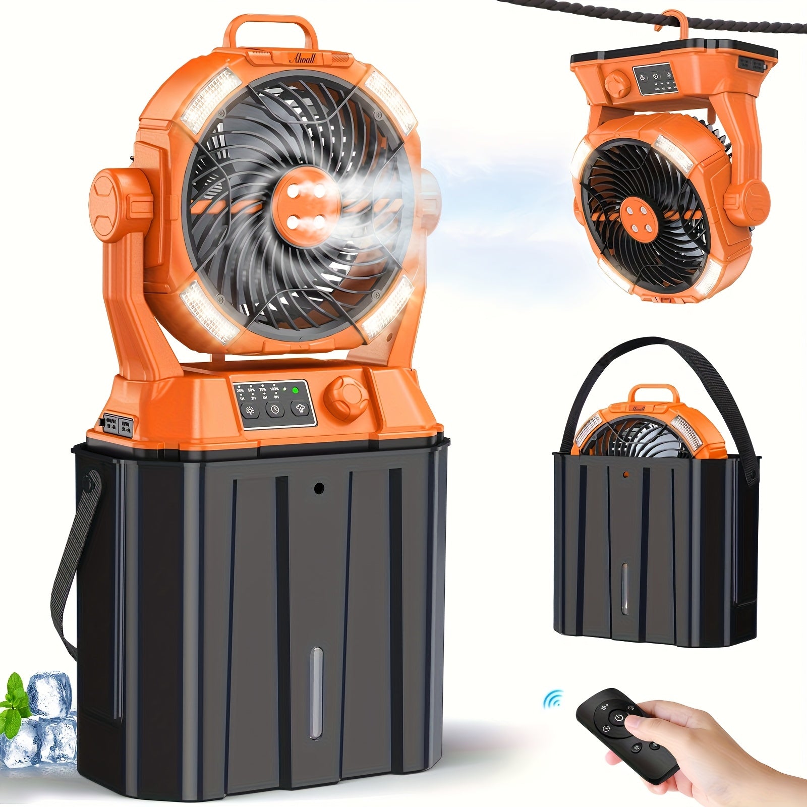 2025 New Spray Fan, 6-liter Bucket Portable Spray Fan (with Remote Control), 20000mAh Rechargeable Battery Portable Fan, Suitable For Outdoor Terrace, Camping Fan 270 ° Adjustable, Hanging, With Lighting, For Outdoor, Barbec