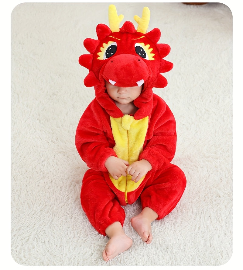 Baby'S Red Dragon Halloween - Cute Cartoon Animal Design with Zipper Closure, Soft & Comfortable for Spring/Fall Outings, Baby, Seasonal Babywear, Playful Baby Style, Durable Baby Clothes, for Outdoor