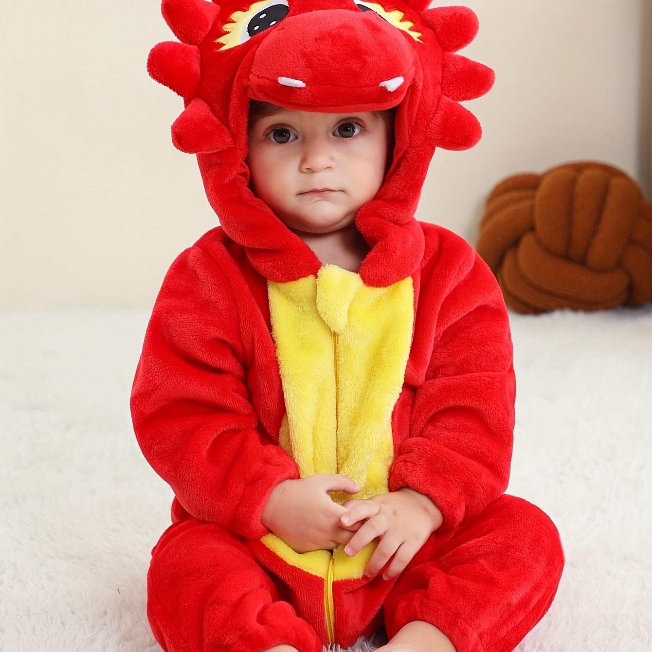 Baby'S Red Dragon Halloween - Cute Cartoon Animal Design with Zipper Closure, Soft & Comfortable for Spring/Fall Outings, Baby, Seasonal Babywear, Playful Baby Style, Durable Baby Clothes, for Outdoor
