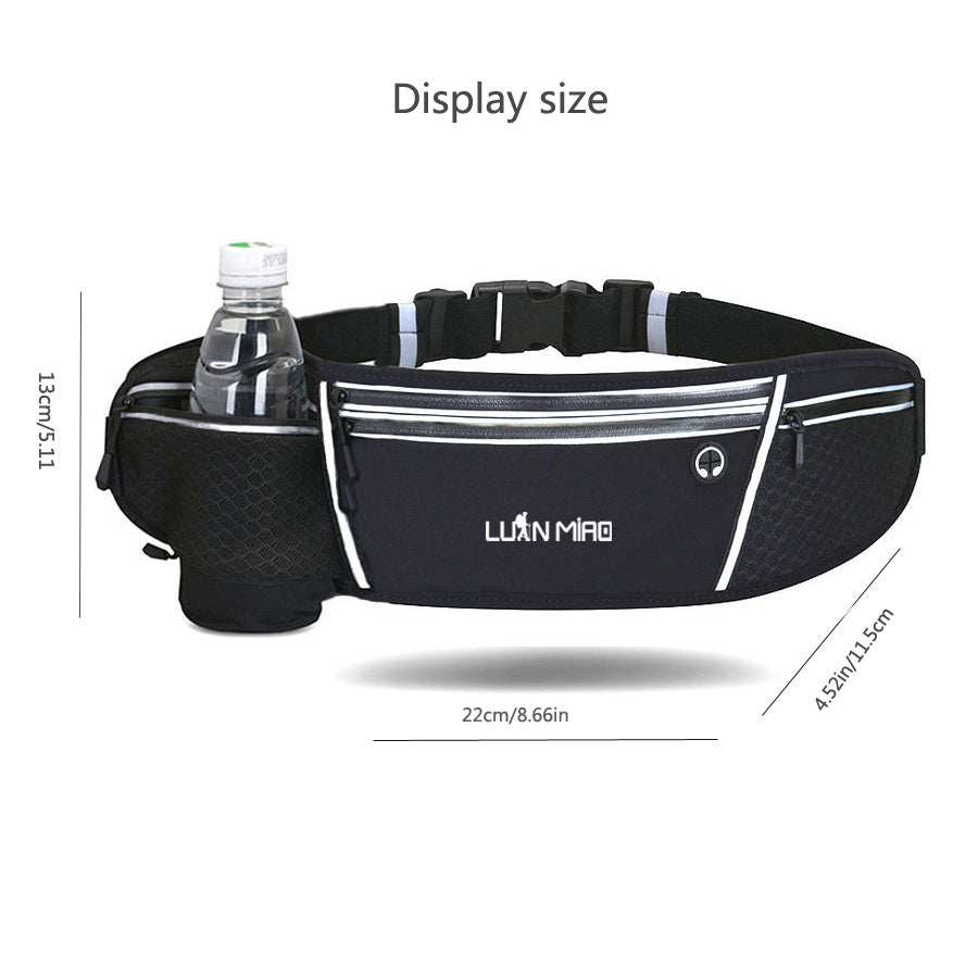 Luan Miao Sports Waist Pack - Black & White, Waterproof Polyester, Adjustable Strap, Multi-Pocket Design for Running, Hiking, and Fitness, Outdoor Gear | Adjustable Waist Pack | Durable Zipper Closure, Running Gear