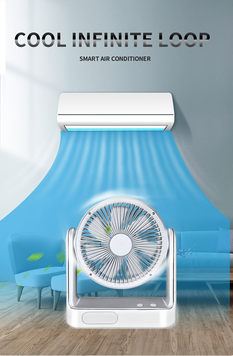 [Solar Powered, 3 Speeds Fan] 10 LED Light Solar Powered Portable Fan - 3 Speeds Rechargeable Camping Table Fan with Timer, Floor Fan