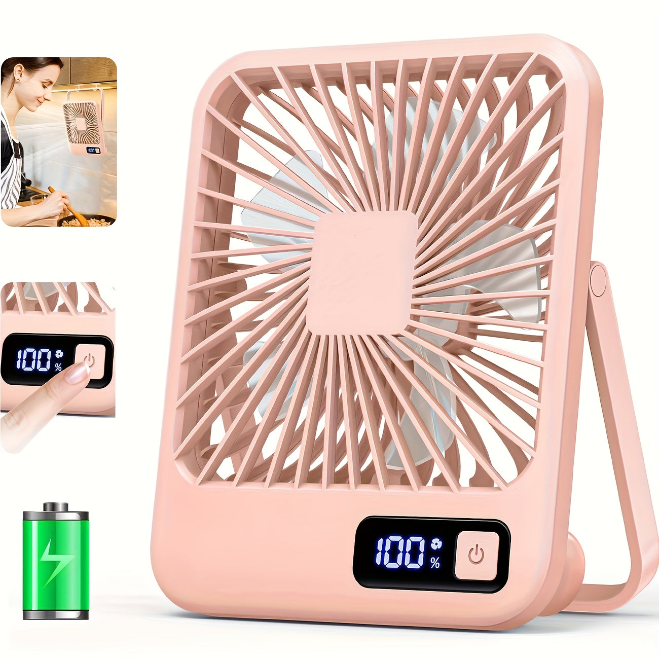 Portable USB Desktop Fan with Battery - Ultra-Quiet 5-Speed Adjustable & 180° Foldable Design, Digital Power Display, Polished Acrylic Finish, Compact for Home, Office, Travel, Air Conditioning, Portable Fan, Home Cooling, M