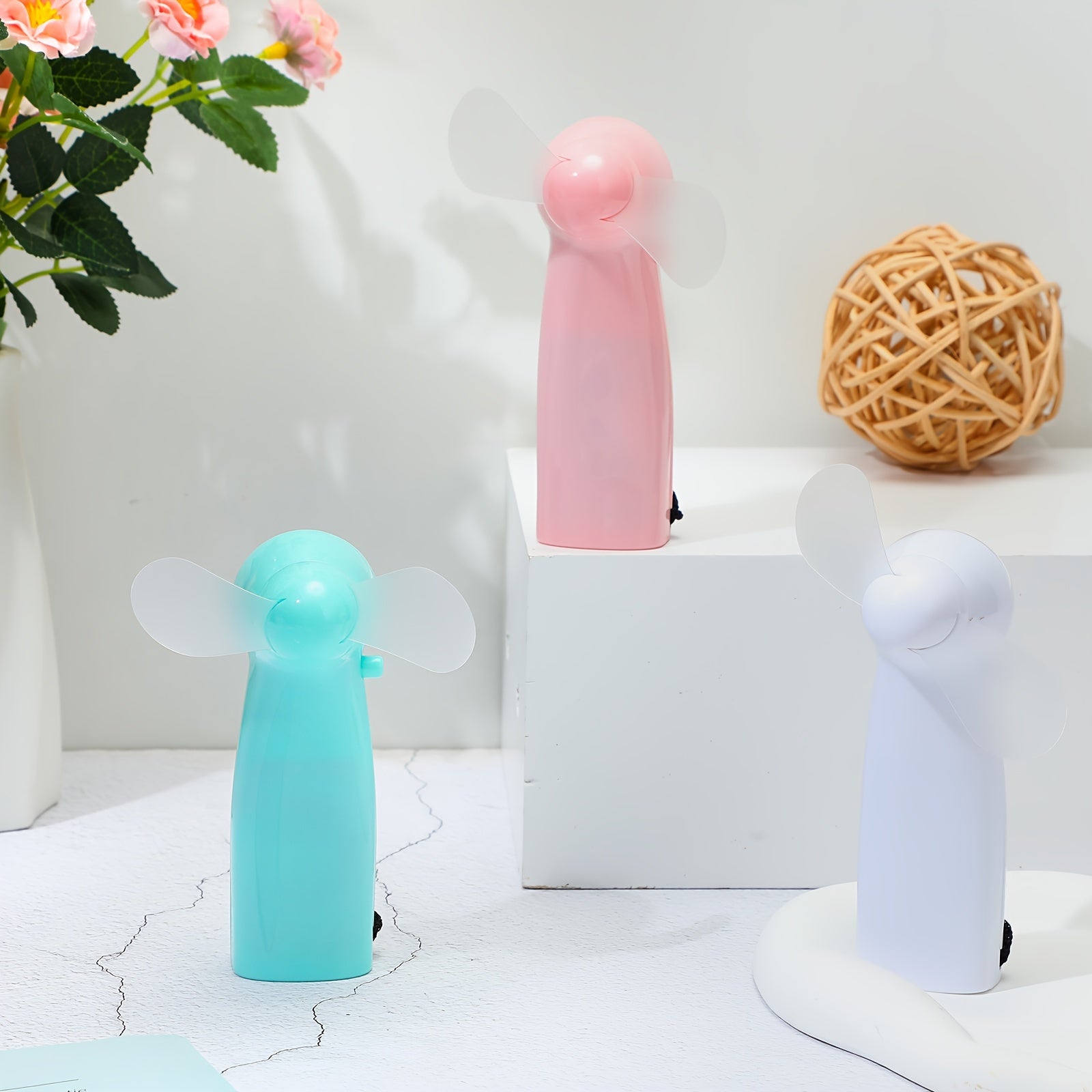 24 Pcs Mini Portable Fan - Powerful Handheld Electric Personal Battery Fan for Wedding Favors, Summer Music Festival, Travel, and Camping, Rechargeable and Compact Design (White, Pink, Mint Blue)