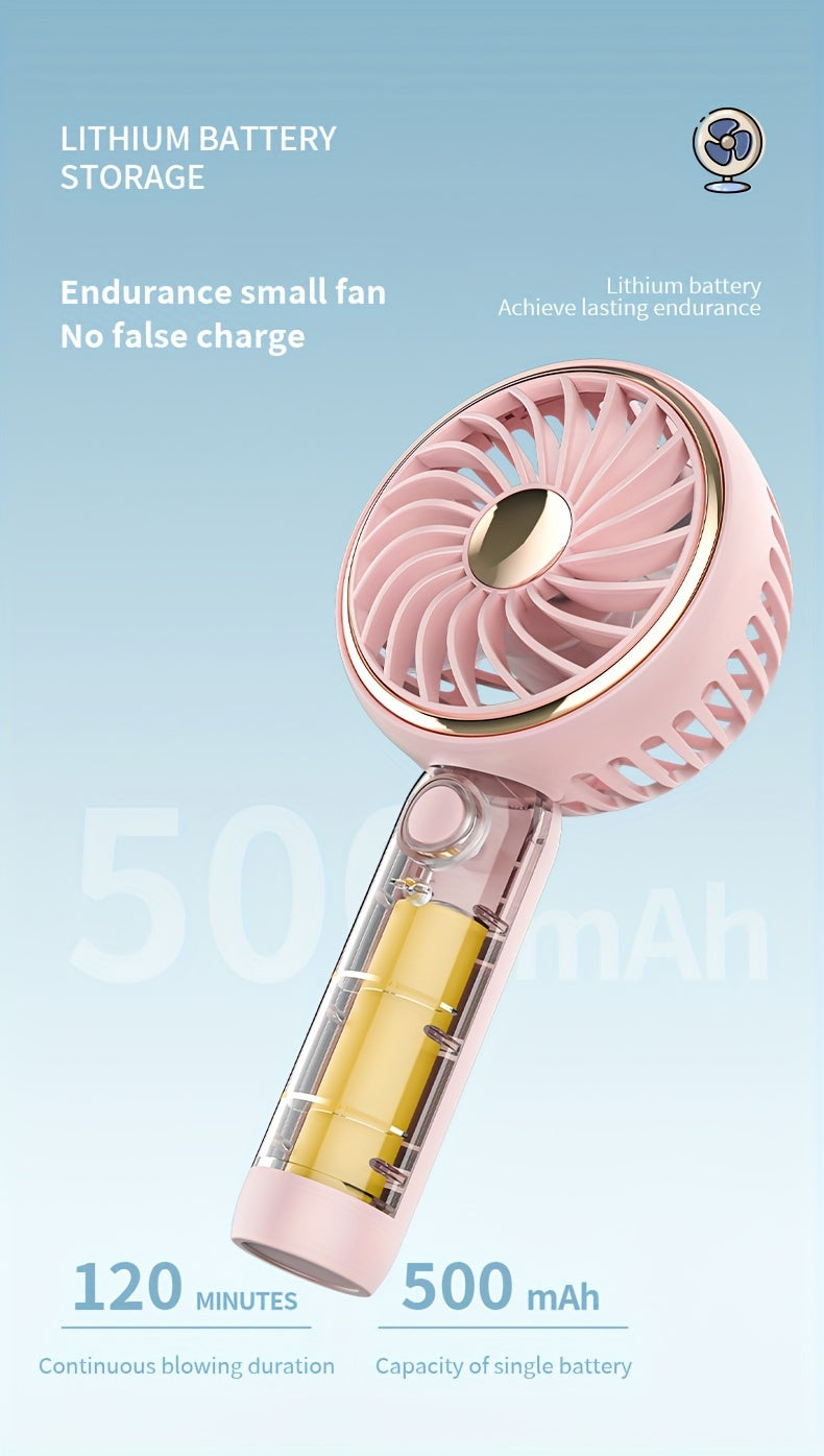 Small Fan, Handheld Portable Fan With LED Light, USB Rechargeable, Long-lasting Battery Life, Silent, Suitable For Office Desktop