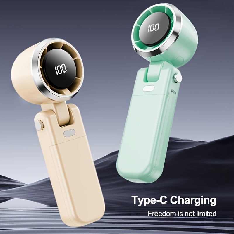 Portable Handheld Fan, 5000rpm Ultra-High Speed Quick Cooling, 1-100-Level Super Power USB Fan, Large Battery Capacity, Mini Portable Fan, USB Rechargeable, Lanyard- Lightweight, Compact, And Easy to Carry for Outdoor Activit