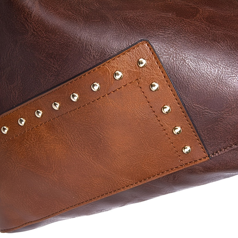 Vintage Patchwork Tote Bag, Retro Colorblock Shoulder Bag, Handbag