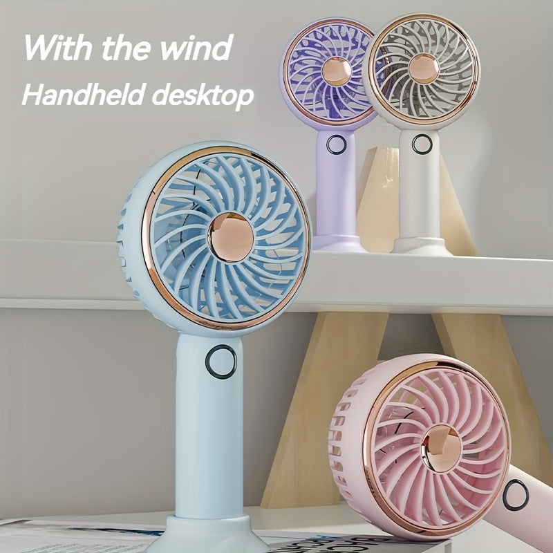 Small Fan, Handheld Portable Fan With LED Light, USB Rechargeable, Long-lasting Battery Life, Silent, Suitable For Office Desktop