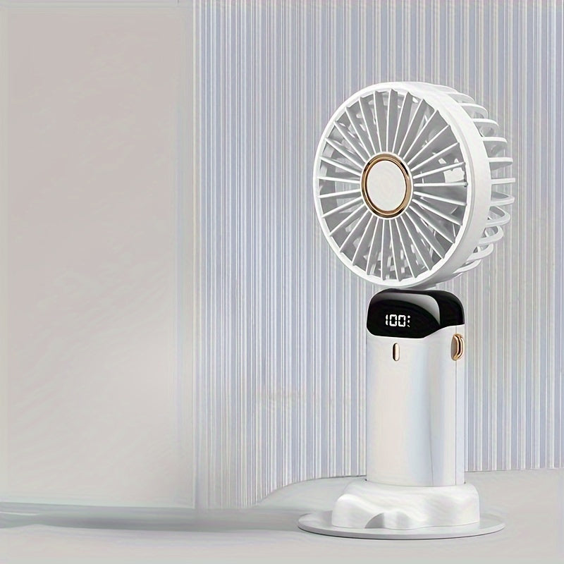 1pc Mini Portable Fan, Handheld Fan Personal Mini Fan USB Rechargeable With 5 Speeds, 90° Foldable Battery Operated Mini Fan With LED Display, Desk Fan Working Time For Office Bedroom Outdoor Travel Camping Back To School Su