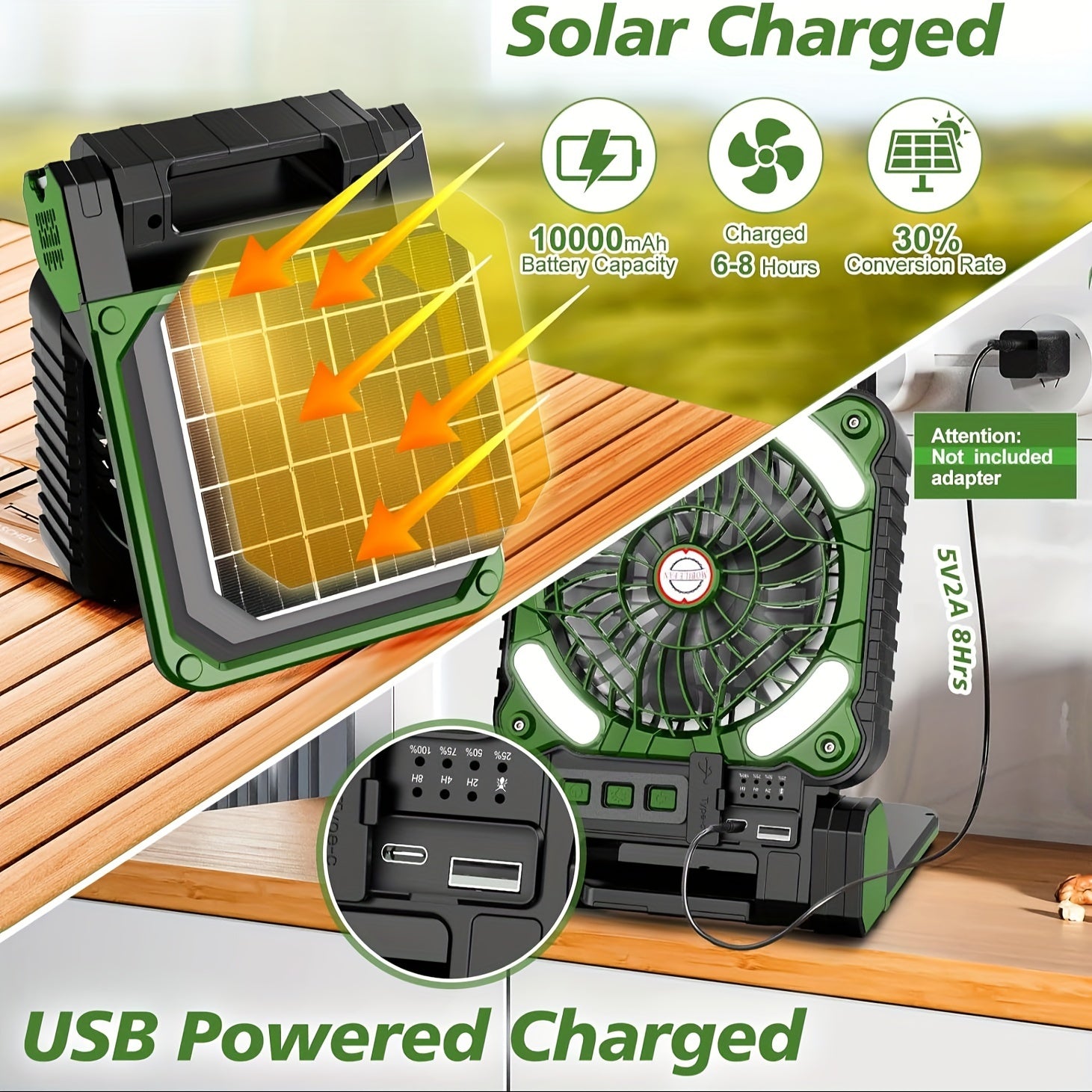 Solar Powered Camping Fan With LED Lantern, 4 Speeds Powerful Wind Rechargeable Battery Operated Portable Fan, 90° Folding Desk Fan With Timer Power Bank For Outdoor Travel Tent Personal Fan