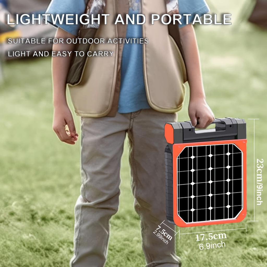 1pc, Solar Camping Fan Plus LED Lights, Portable Fan 7500mAh 30h Solar Dual Charging Desk Battery Powered Fan/timer/Hook Camping Essentials Accessories Tent Outdoor Fishing