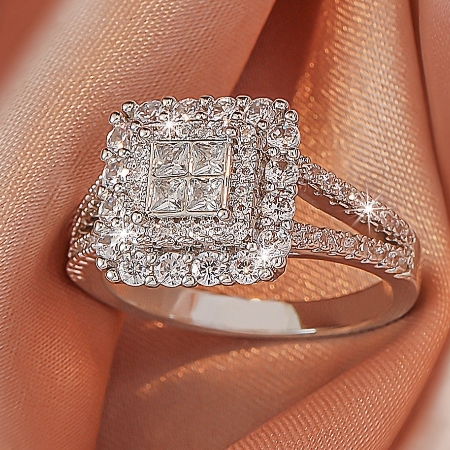 Large multi row white Synthetic Zirconia, fashionable, stylish, and atmospheric. Couples, lovers, gifts, wedding rings, Holiday Accessories, Couple Jewelry, Elegant Rings, Stylish Jewelry, Plated Rings, Highquality Finish, St