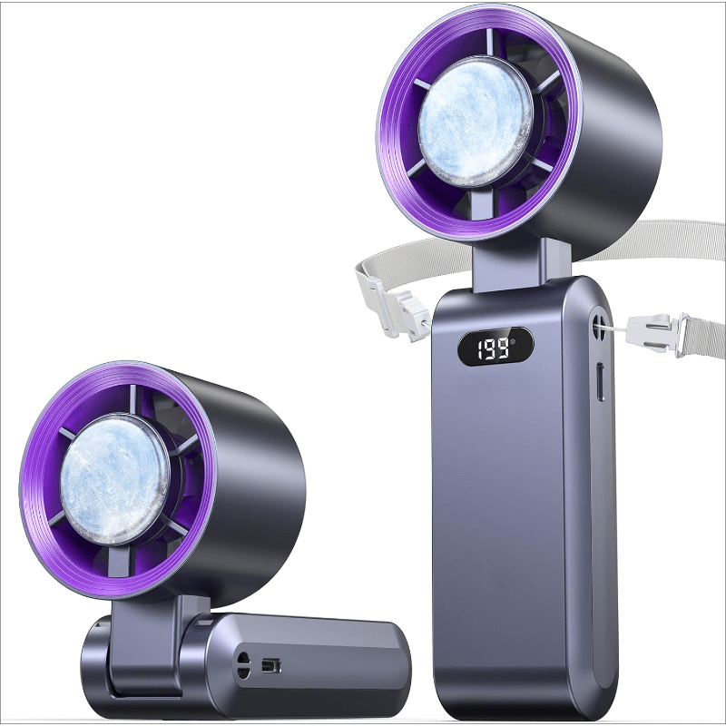 Handheld Portable Fan with Ice Cube Cooler, Speed (1-100) 4000Mah Rechargeable Personal Fan, [20-Hour Cooling Time] Ultra-Mini But Powerful [20000 RPM] Small Pocket Fan (Grayish Purple)