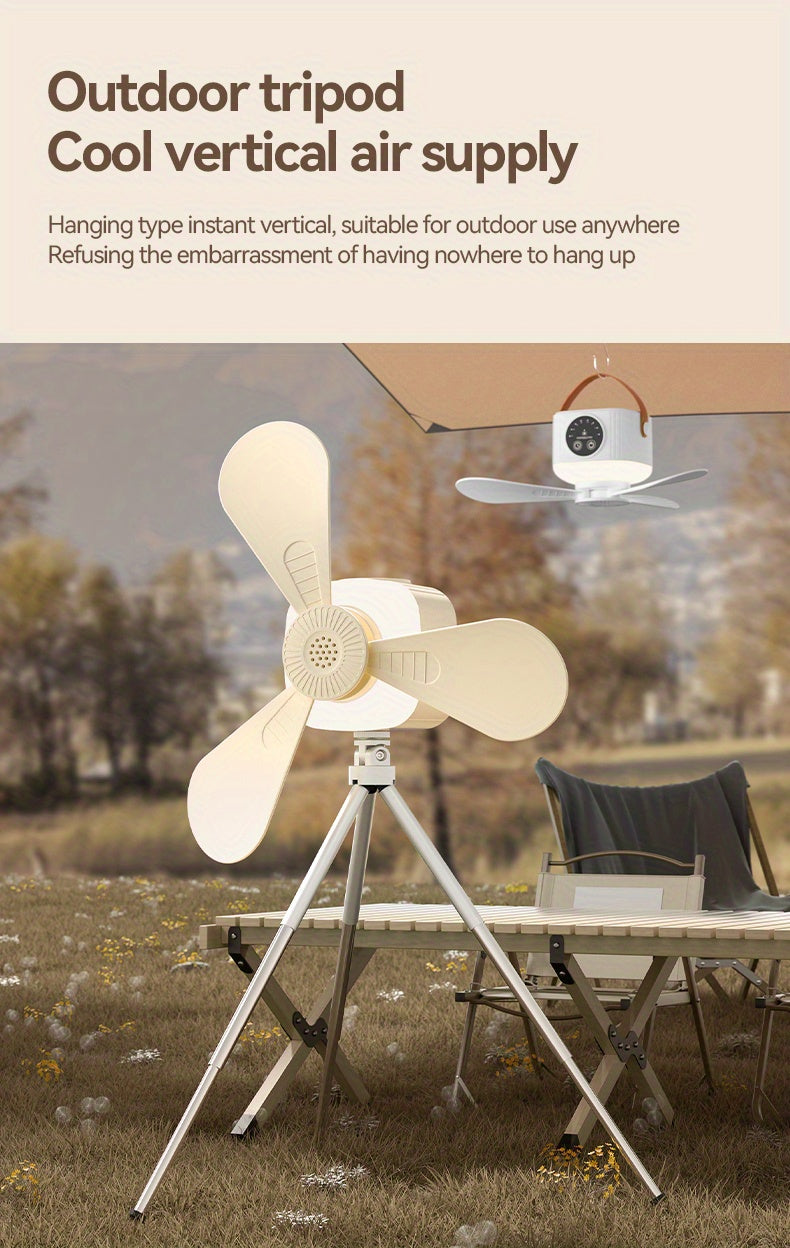 Remote Control Camping Fan with LED Night Light - Rechargeable USB Portable Fan for Tent & Outdoor, 270° Rotation, 3 Light Modes, Sleep Timer, Hanging Hook