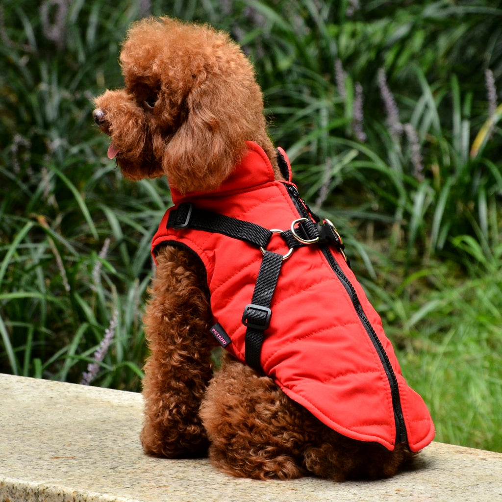 Warm Padded Dog Vest with Harness for Small And Medium Dogs - Red Coat for Extra Comfort And Security Christmas Gift
