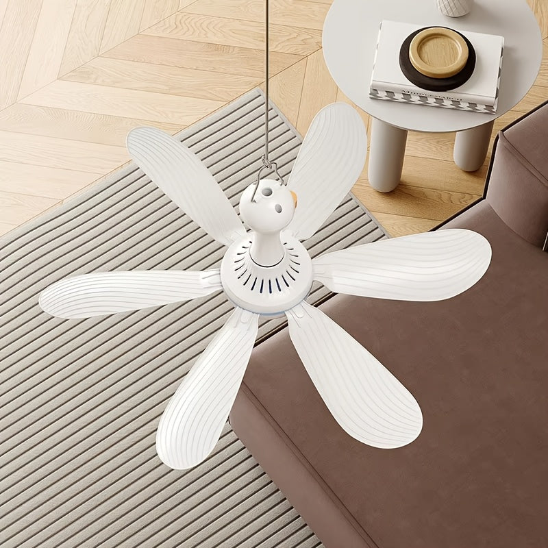 6-Blade Quiet USB Ceiling Fan - Portable Hanging Mini Fan with Remoteless Design for Camping, Dorms, Tents - Compact & Powerful Cooling with USB-Powered 6-Blade Fan, Dorm Room Cooling, Minimalist Fan, Portable Fan