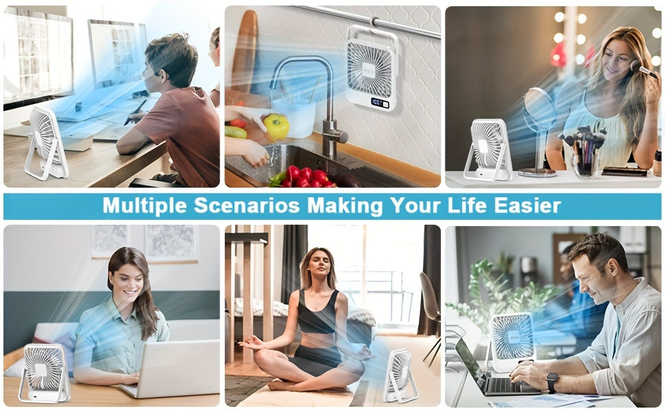 YITUMU Mini Desktop Fan, USB Charging Portable Fan, Square Shape, 1800mAh Rechargeable Cruise Fan, Powerful Wind, 5 Gears Portable Cooling Fan, Quiet Operation, Suitable For Home, Office, Car And Outdoor Travel