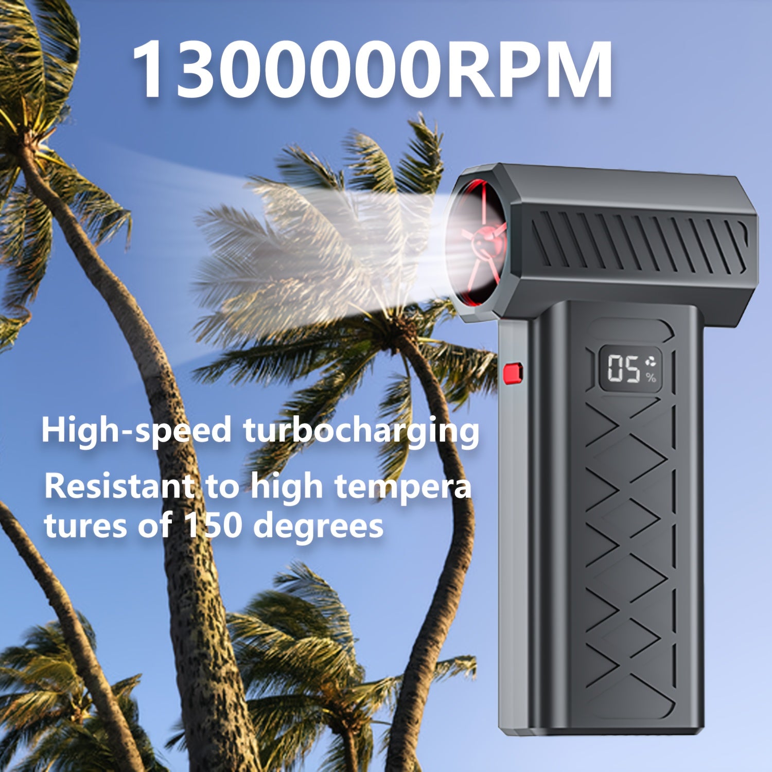 200W High-Power Portable Turbofan Fan with 155km/h Airflow, 6000mAh USB Rechargeable Battery, Ergonomic Handle & Compact Design for Camping, Car, Computer Cleaning, Dust/Snow Removal - Indoor/Outdoor Use, Portable Fan, Campin