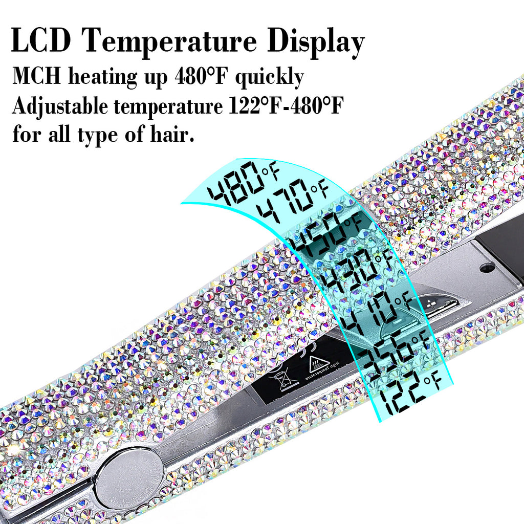 Bling Rhinestone Hair Straightener 2in 1 Flat Iron Hair Straightener Curler for All Hair Styles Professional Fast Adjustable Temperatures Hair Straightener,  Salon Equipment, Decorative Iron, Heatresistant Material, Smooth Gl