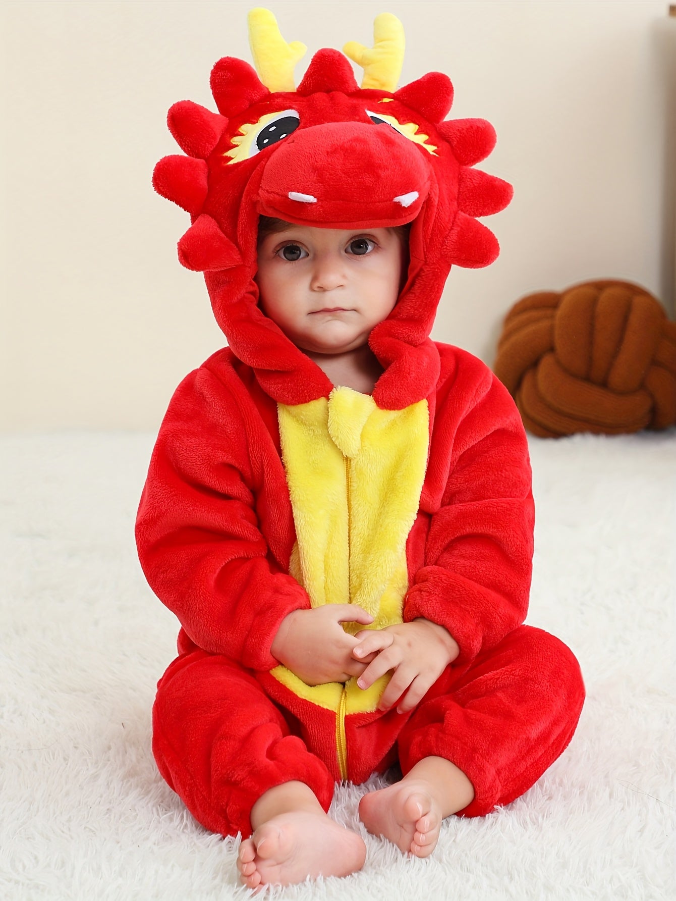 Baby'S Red Dragon Halloween - Cute Cartoon Animal Design with Zipper Closure, Soft & Comfortable for Spring/Fall Outings, Baby, Seasonal Babywear, Playful Baby Style, Durable Baby Clothes, for Outdoor