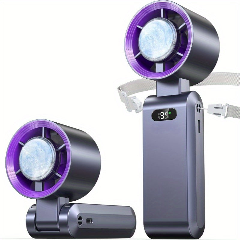 Handheld Portable Fan with Ice Cube Cooler, Speed (1-100) 4000Mah Rechargeable Personal Fan, [20-Hour Cooling Time] Ultra-Mini But Powerful [20000 RPM] Small Pocket Fan (Grayish Purple)