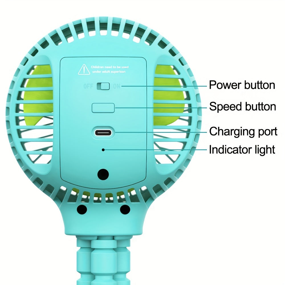 WiHoo Battery Powered Stroller Fan, Flexible Tripod Clip On Fan With 3 Speeds And Rotatable Handheld Rechargeable Personal Portable Fan For Car Seat Crib Bike Treadmill