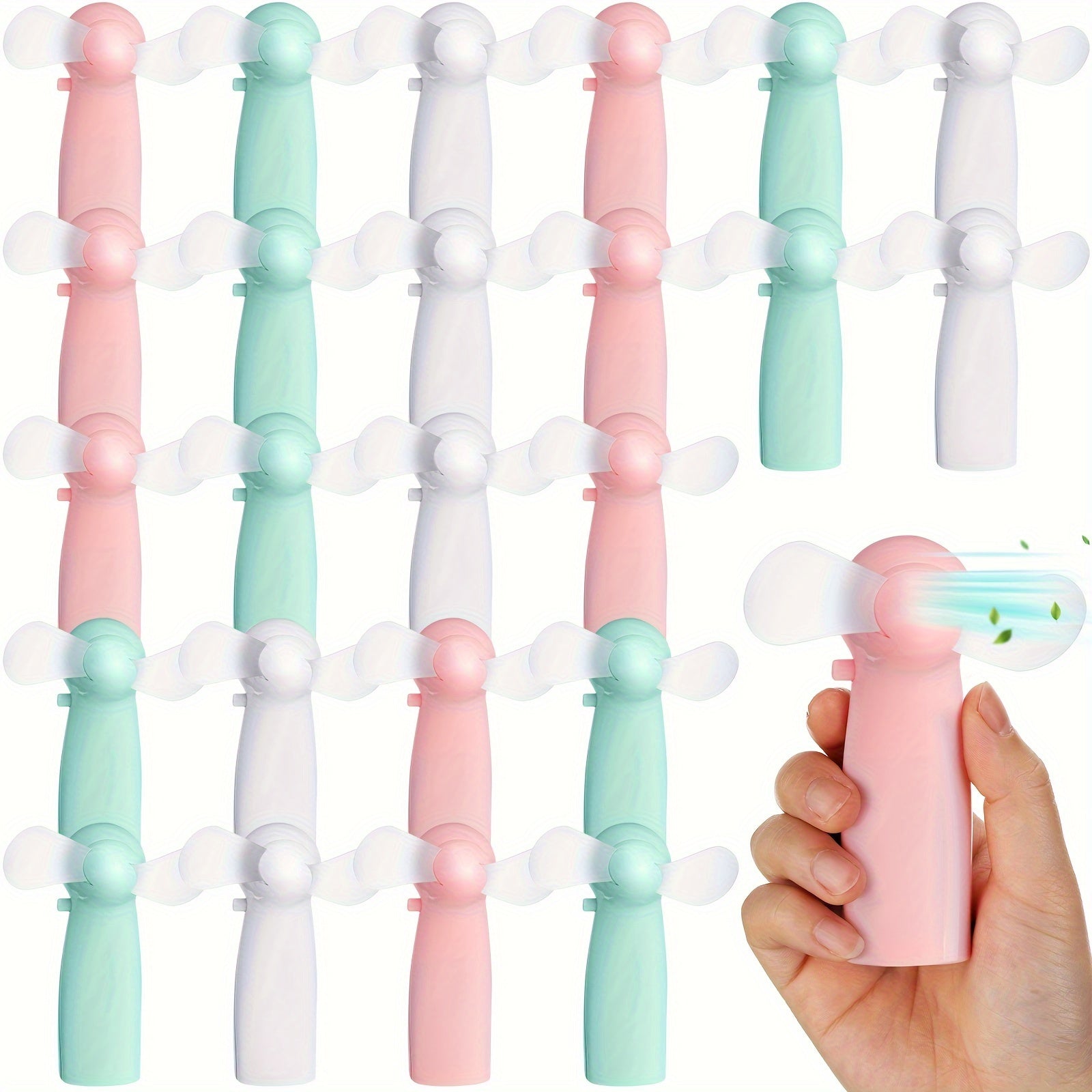 24 Pcs Mini Portable Fan - Powerful Handheld Electric Personal Battery Fan for Wedding Favors, Summer Music Festival, Travel, and Camping, Rechargeable and Compact Design (White, Pink, Mint Blue)