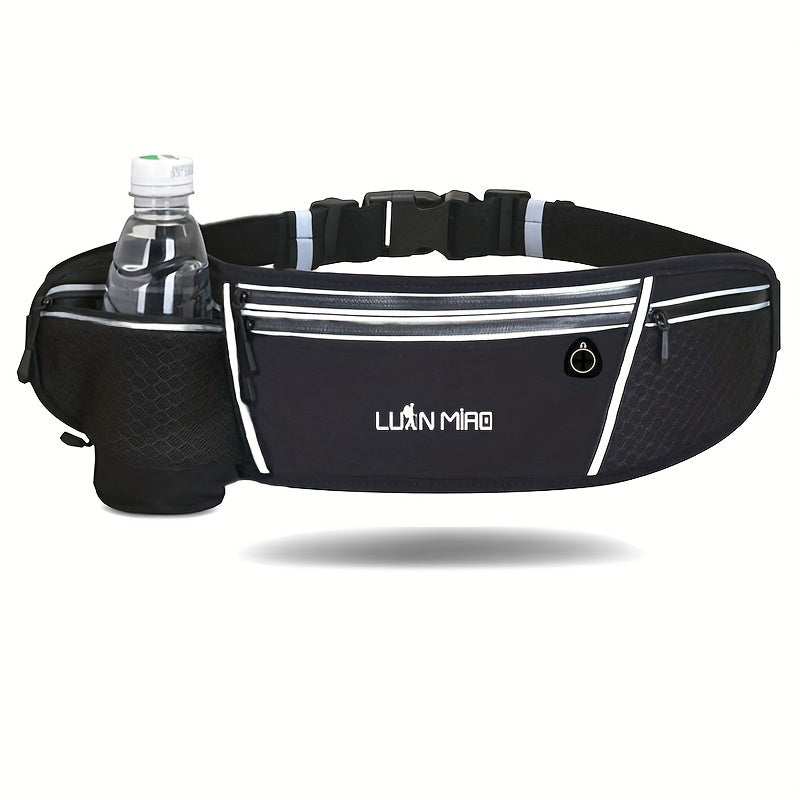 Luan Miao Sports Waist Pack - Black & White, Waterproof Polyester, Adjustable Strap, Multi-Pocket Design for Running, Hiking, and Fitness, Outdoor Gear | Adjustable Waist Pack | Durable Zipper Closure, Running Gear