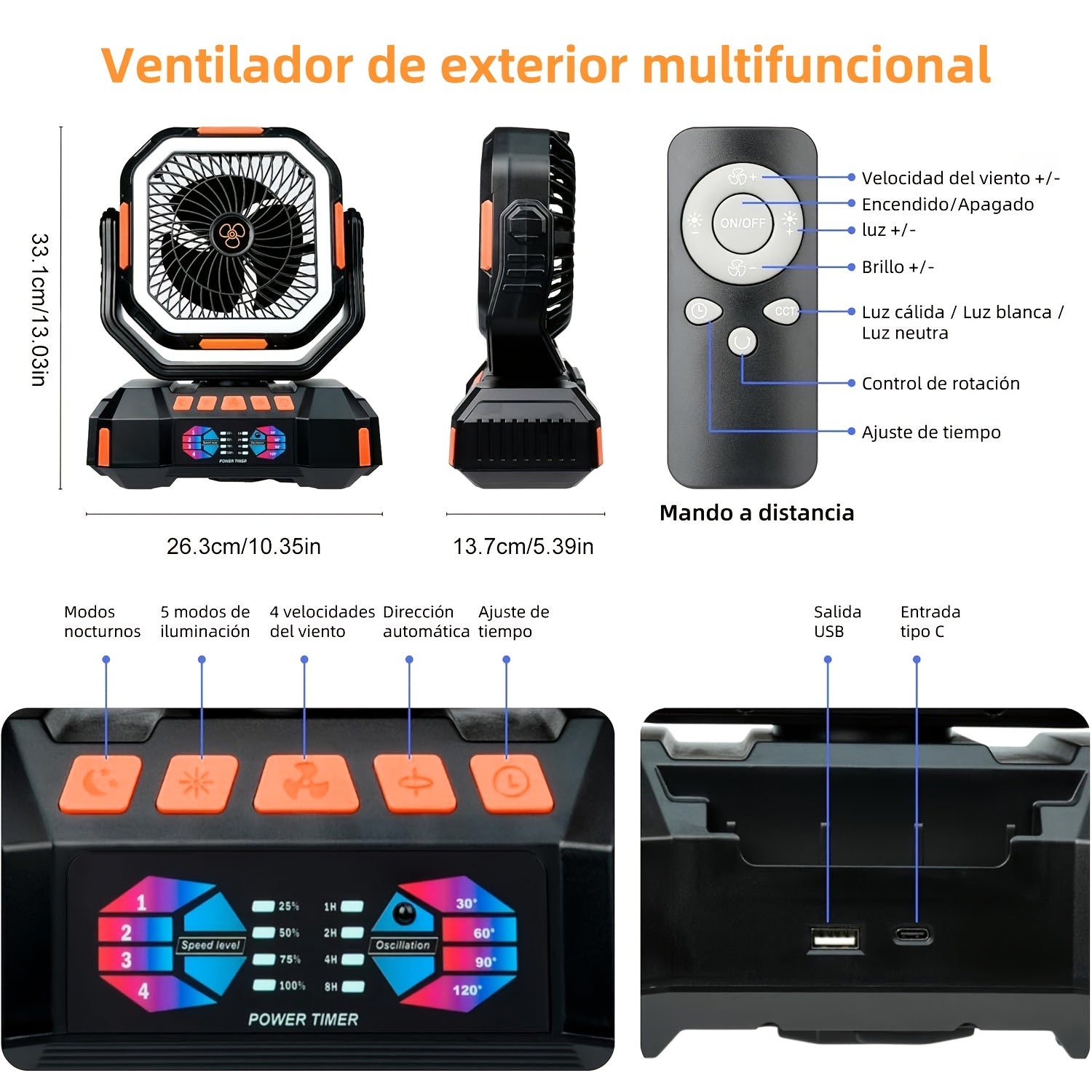 40000mAh Portable LED Camping Fan with Built-in Light - USB Rechargeable Outdoor Cooling Fan Tent, Hiking, Fishing - Sturdy And Compact Design, Green And Orange, Essential for Hiking, Sturdy Handle Function, Camping Accessory