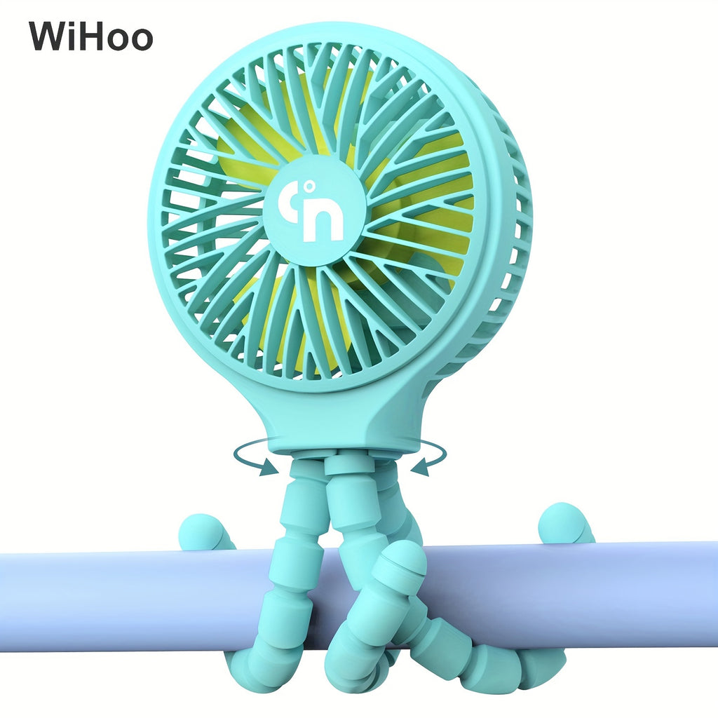 WiHoo Battery Powered Stroller Fan, Flexible Tripod Clip On Fan With 3 Speeds And Rotatable Handheld Rechargeable Personal Portable Fan For Car Seat Crib Bike Treadmill