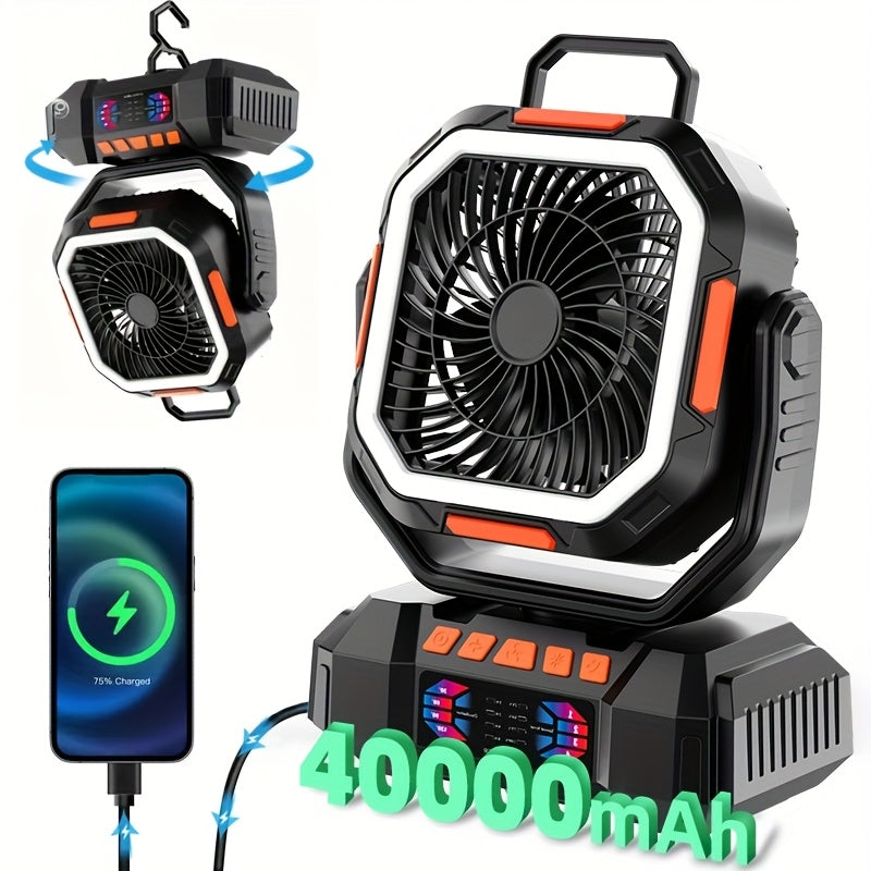 Camping Fan Portable Fan with 40000mAh Battery Powered Stronger Wind Stepless Speed Regulation Fast Charging for Tent Travel Car Outdoor Camping Essentials