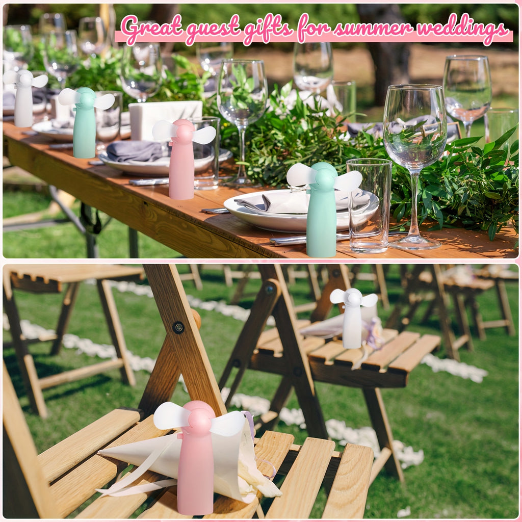 24 Pcs Mini Portable Fan - Powerful Handheld Electric Personal Battery Fan for Wedding Favors, Summer Music Festival, Travel, and Camping, Rechargeable and Compact Design (White, Pink, Mint Blue)