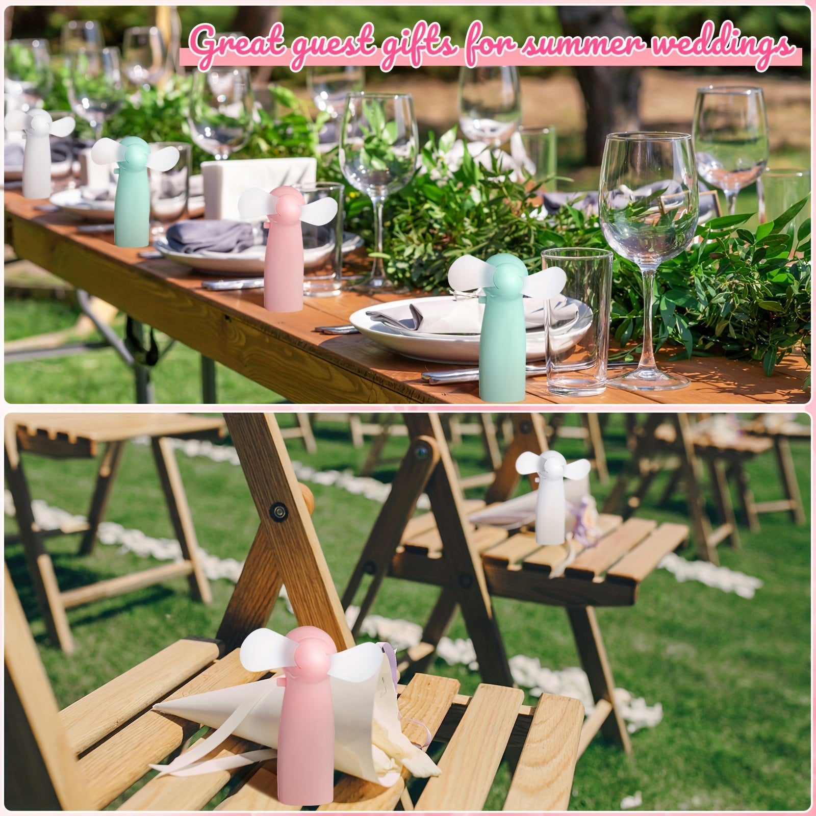 24 Pcs Mini Portable Fan - Powerful Handheld Electric Personal Battery Fan for Wedding Favors, Summer Music Festival, Travel, and Camping, Rechargeable and Compact Design (White, Pink, Mint Blue)