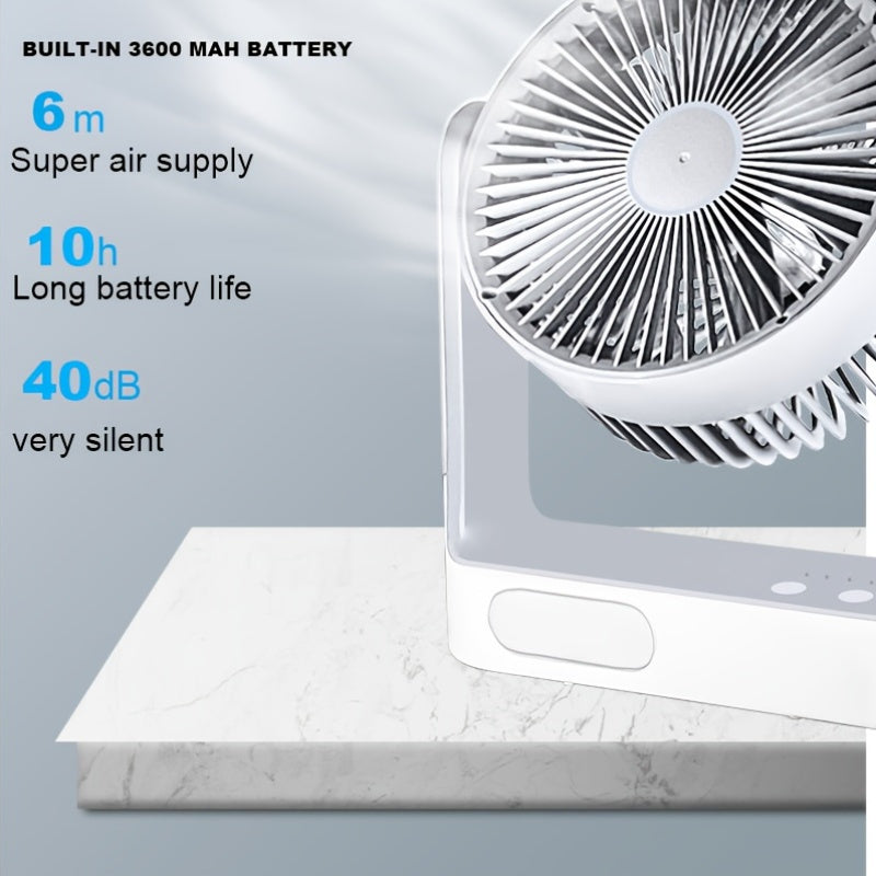 [Solar Powered, 3 Speeds Fan] 10 LED Light Solar Powered Portable Fan - 3 Speeds Rechargeable Camping Table Fan with Timer, Floor Fan