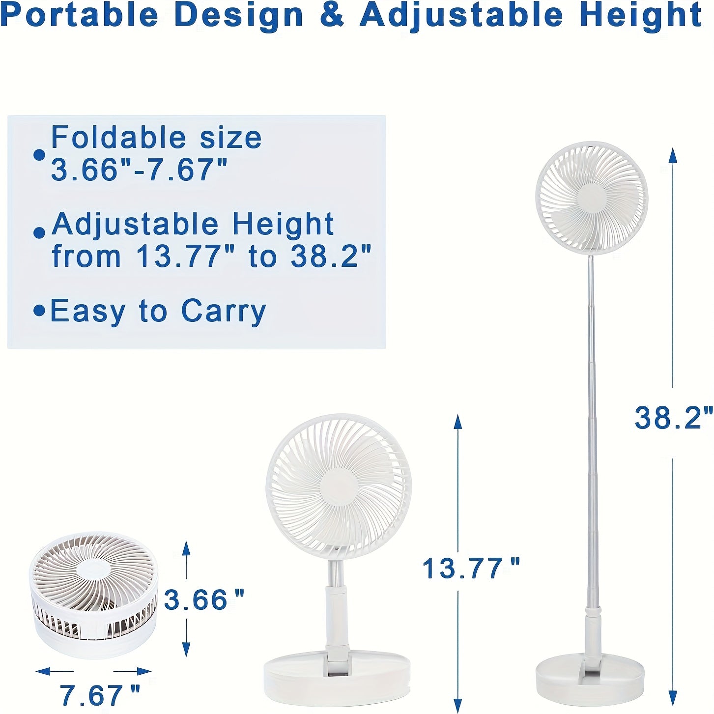1 Pack Rechargeable Portable Fan with Adjustable Height, 4 Speed Settings & Retractable Oscillation - USB-Powered Indoor/Outdoor Cooling Fan for Home, Office, Camping, Travel - Lightweight Durable Plastic Design, Multispeed C