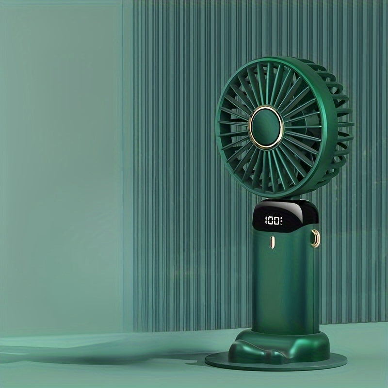 1pc Mini Portable Fan, Handheld Fan Personal Mini Fan USB Rechargeable With 5 Speeds, 90° Foldable Battery Operated Mini Fan With LED Display, Desk Fan Working Time For Office Bedroom Outdoor Travel Camping Back To School Su