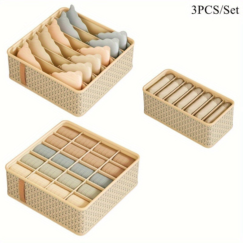 3PCS/Set Sock Underwear Drawer Organizer Dividers, Foldable Fabric Dresser Closet Organizers and Storage Bins for Clothing, Baby Clothes, Bra, Panty, Scarf, Ties