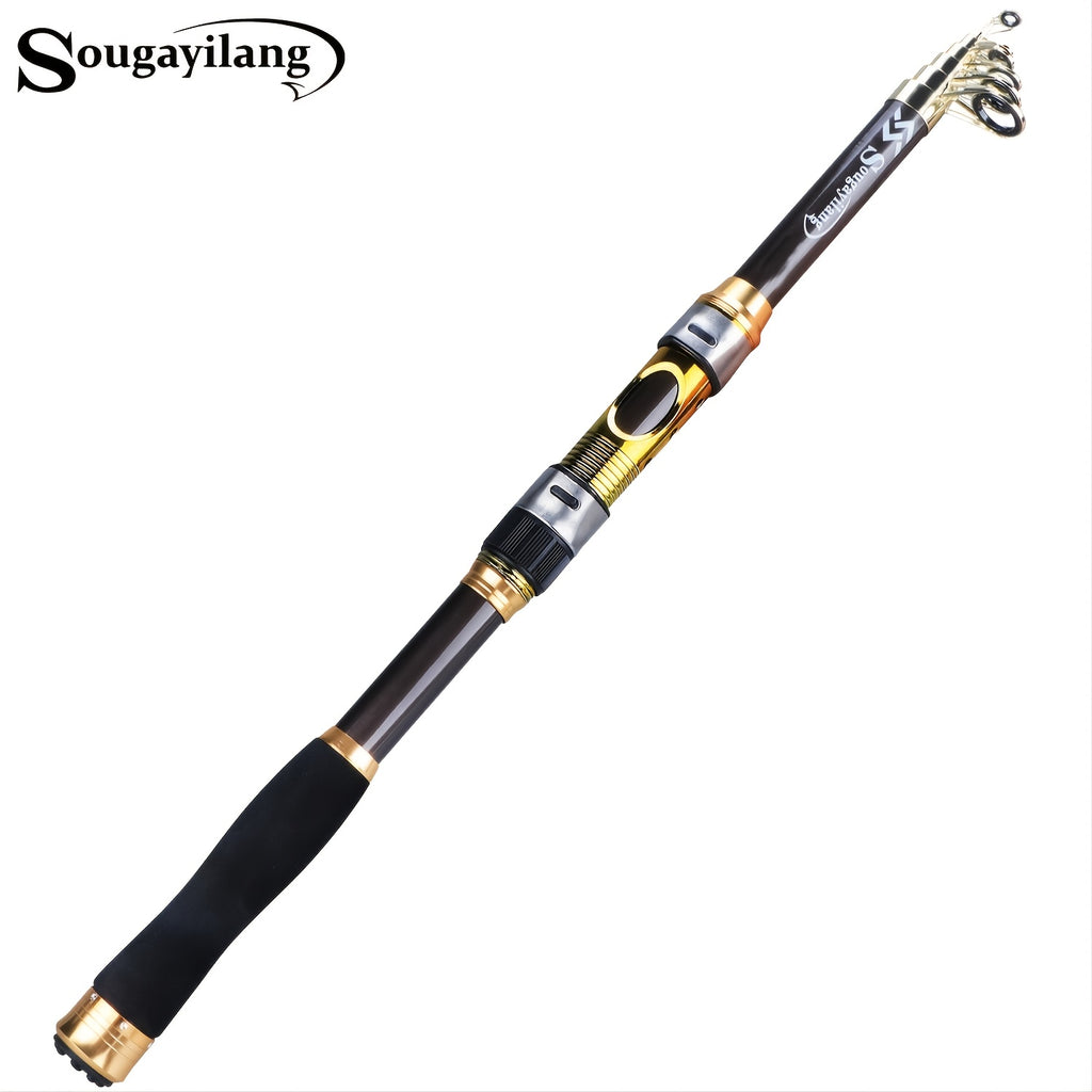 [Quality Construction] Sougayilang Ultralight Carbon Fiber Spinning Fishing Rod - Portable, Medium Action, 6.72-9.84ft Extendable Length, Black & Golden with Comfort Grip Handle - Ideal for All Anglers