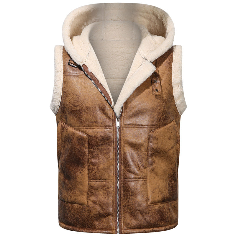 Men's Fleece-Lined Hooded Vest - Stylish Sleeveless Jacket with Zipper Pockets, Warm & Windproof for Casual Winter Wear, Olive Green, Daily Comfort Vest | Hooded Jacket | Functional Pockets