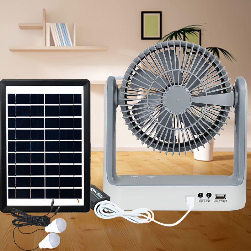 [Solar Powered, 3 Speeds Fan] 10 LED Light Solar Powered Portable Fan - 3 Speeds Rechargeable Camping Table Fan with Timer, Floor Fan