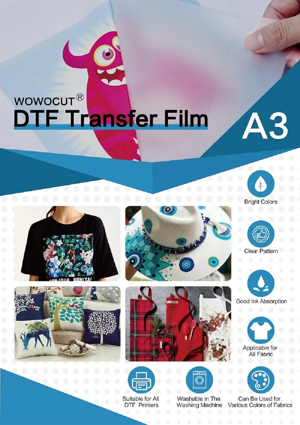 WOWOCUT DTF Powder White Digital Transfer Hot Melt Adhesive 300g DTF Powder Printer Direct Print on All Fabric T Shirt Jeans Etc
