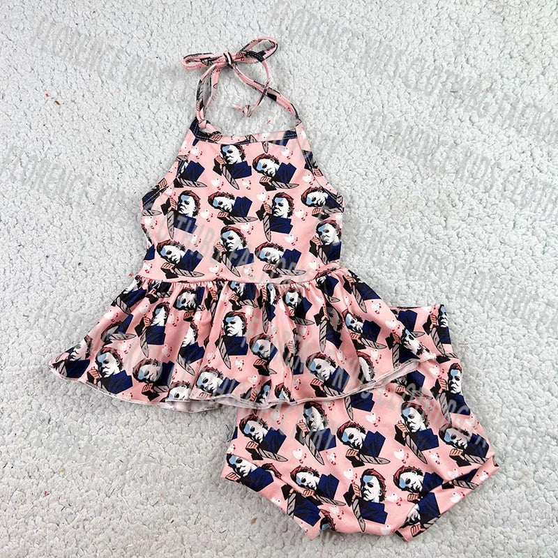 DH ODM Custom Helloween Bamboo Ghost Toddler Children Shorts Outfit Newborn Baby Clothes Girl Set