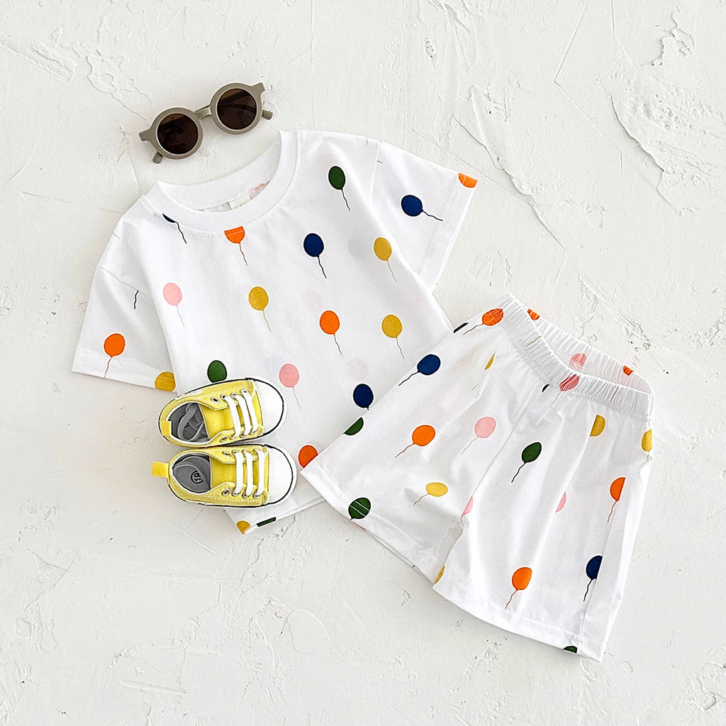 Wholesale Baby Clothing Sets Balloon Printed Cotton Short-Sleeved T-Shirts Newborn 6-9 Months Toddler Infant Summer Suit